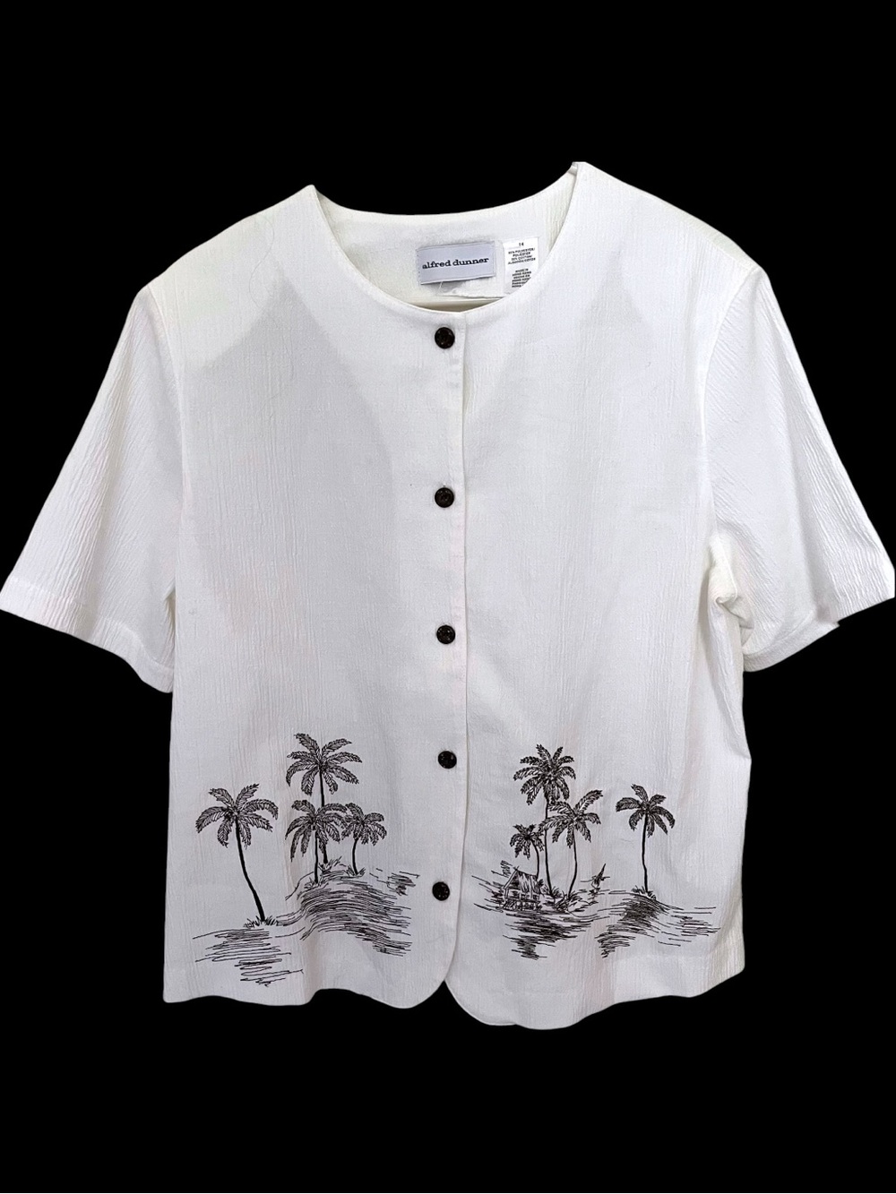 Vintage 80s 90s Alfred Dunner Tropical Palm Tree Short Sleeve Button Up Size 14
